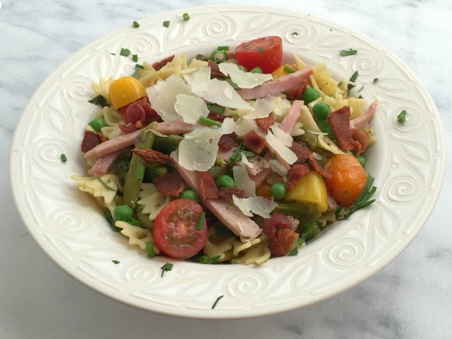 Farfalle With Ham, Peas, Asparagus And Greens