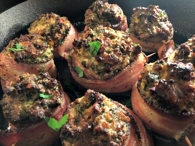 Sausage, Bacon And Spinach Stuffed Mushrooms