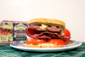 Pastrami And Pinks Sandwich With Green Tomato Chip Mayo