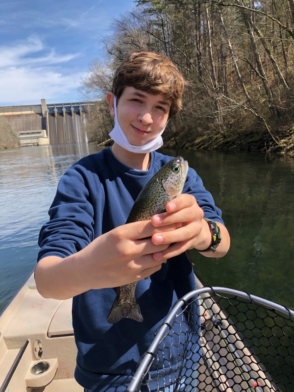 Michael's first fish on fly.